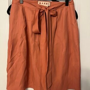 Marni Peach Coral Silk Blend Mini Skirt with Tie Waist size 44